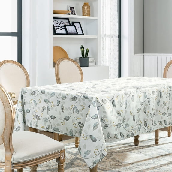 Elegant Printed Leaves Stain Resistant Table Cloth,Spill Bead Up Table Cover for Formal & Everyday Use,60"x84",1 Pack