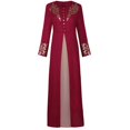 thumbnail image 1 of Elegant Printed Muslim Dress Abayas Dubai Turkey Islam Clothing Kaftan O-Neck Patchwork Robe with Buttons for Women, 1 of 13