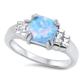 thumbnail image 1 of Elegant Promise Ring Light Blue Simulated Opal .925 Sterling Silver Band White CZ Female Size 5, 1 of 4