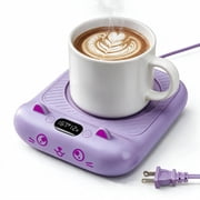 MYMULIKE Mug Warmer with Elegant Purple Cat Design, 4 Temperature Settings with Timer for Desk Home Office Gifting