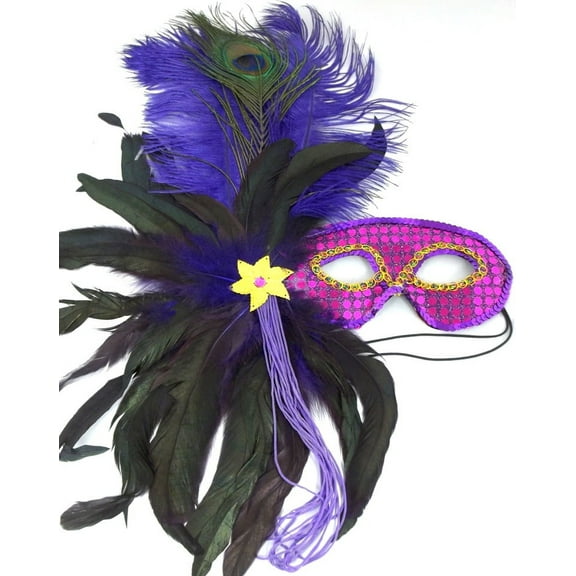 Elegant Purple Feather Mask Masquerade Mardi Gras New