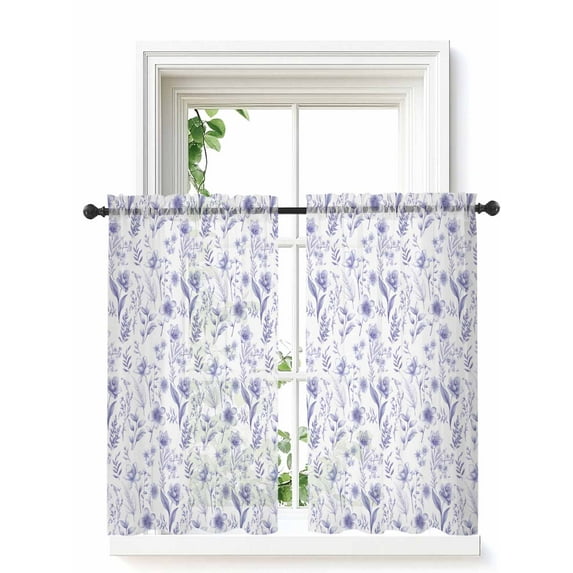 Elegant Purple Flowers Curtains 45 Inch Length,Sheer Curtains for Bedroom Living Room Window Spring Floral Botanical Summer Rod Pocket Drapes Kitchen Curtains Small Half Window 52"x45" 2 Panels