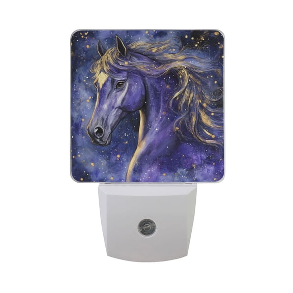 Elegant Purple Golden Horse LED Night Light with Smart Sensor Plug Into Wall Dusk to Dawn 2 packs