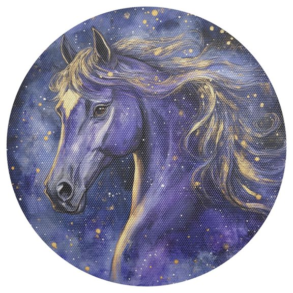 Elegant Purple Golden Horse PVC Round Grid Placemat Table Mat 1 Pc 15.4" x 15.4"