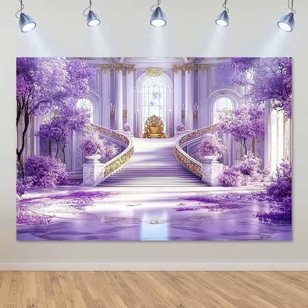 Elegant Purple Golden Palace Wedding Backdrop Luxurious Interior Palace Bridal Shower Photography Background Purple Tree Floral Baby Shower Birthday Party Decorations Banner Photo Booth Props