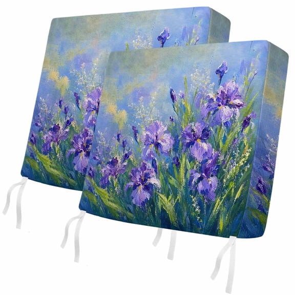 Elegant Purple Iris Flowers Outdoor Cushion Covers Set of 2,Waterproof Patio Seat Cushion Slipcover Oil Style Floral Art Washable Replacement Furniture Protector for Couch Sofa Chair,20x18in