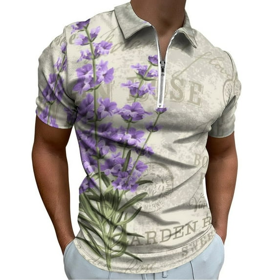 Elegant Purple Lavender Men Zipper T-shirt Summer Casual Short Sleeve T-shirt Top