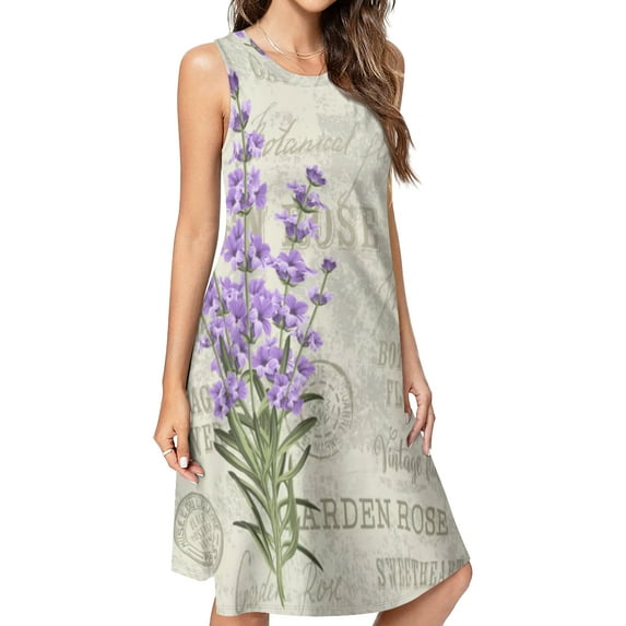 Elegant Purple Lavender Spring Summer Dresses for Women Fashion T-shirt Dress Casual Sleeveless Loose Sundress with Pockets