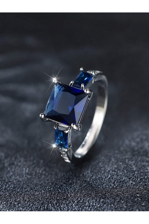 Elegant Purple Multi-Stone Promise Ring With Square Cut Synthetic Gems