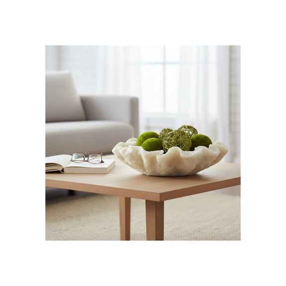 Elegant Quartz Resin Shell Decorative Bowl for Coffee Table - Modern Centerpiece Table Decorations and Bookshelf Styling for Home Decor Accents - Kitchen Counter Decor, Key or Candy Bowl - 5", White
