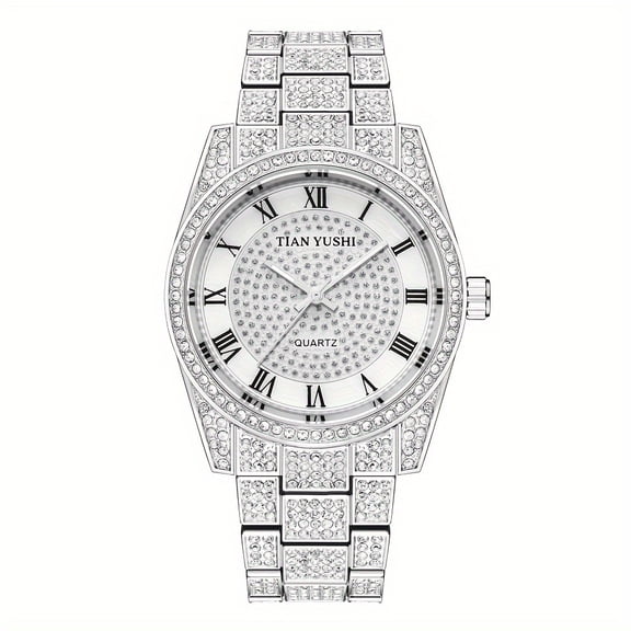 Elegant Quartz Watch With Rhinestone Accents, Zinc Alloy Case, Waterproof Analog Display, Alloy Strap, Suitable For Various Occasions