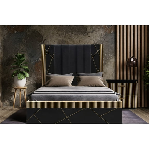 Elegant Queen Bed: Mango Wood And Metal In Black Aesthetic Contemporary With Finish Details