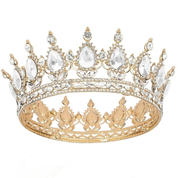 Elegant Queen Crown for Women, Princess Party Tiara Bridal Wedding Birthday Cosplay Festival Headwear, Gold White