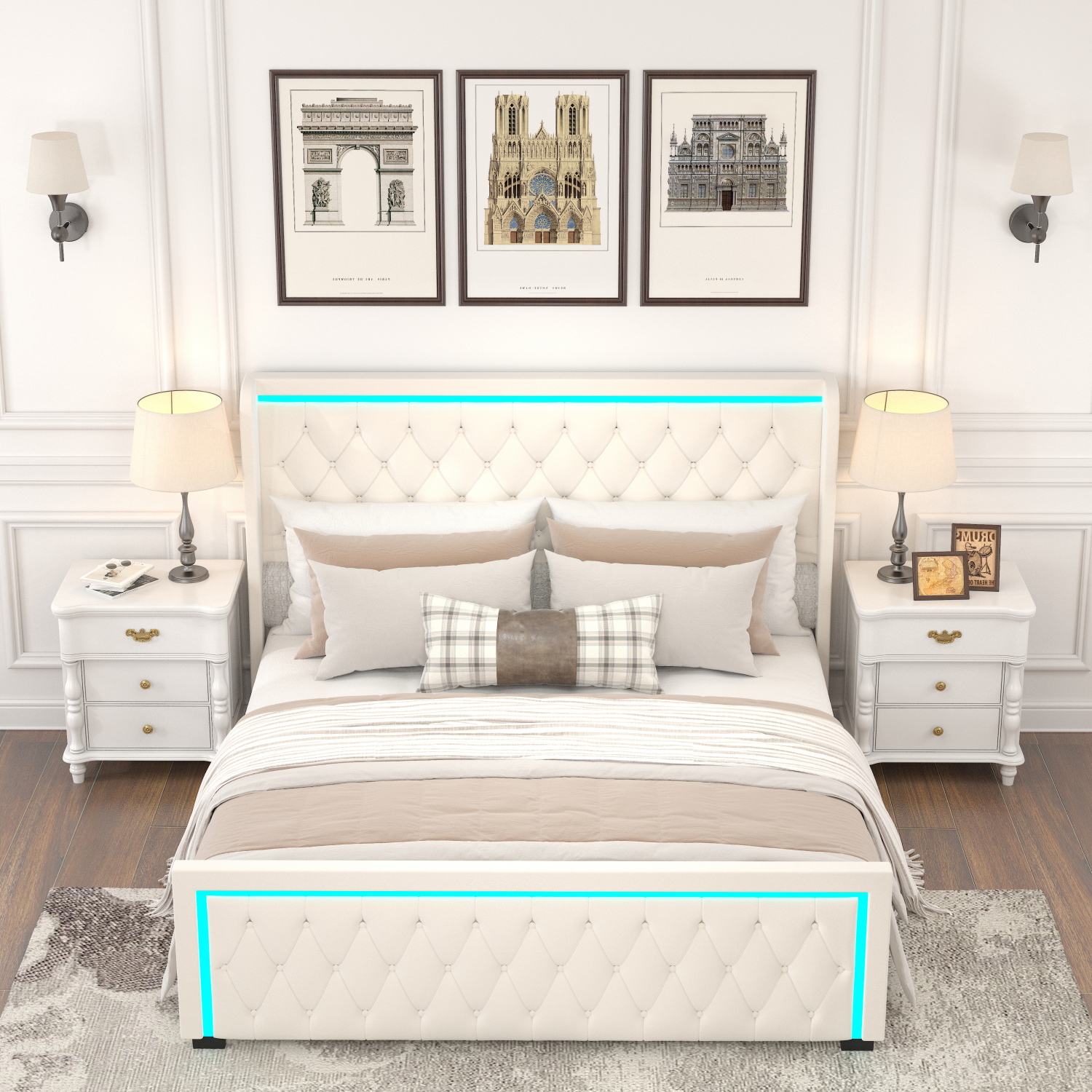 Elegant Queen Platform Bed Frame with Adjustable LED Lighted Headboard