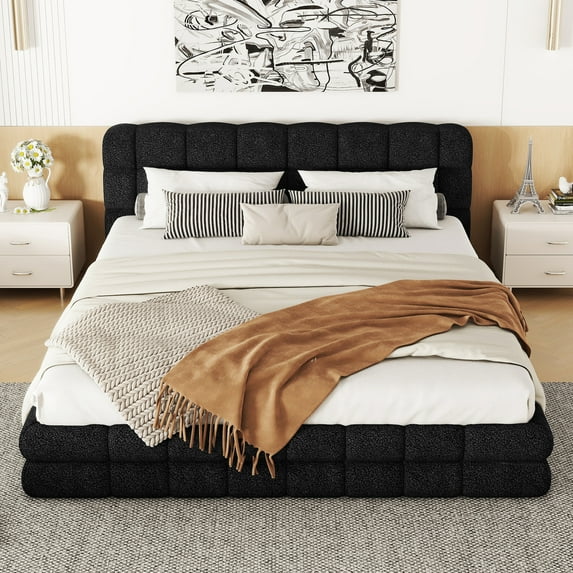 Elegant Queen Upholstered Bed In Black - Upholstery For Bedroom Platform Wood And Frame