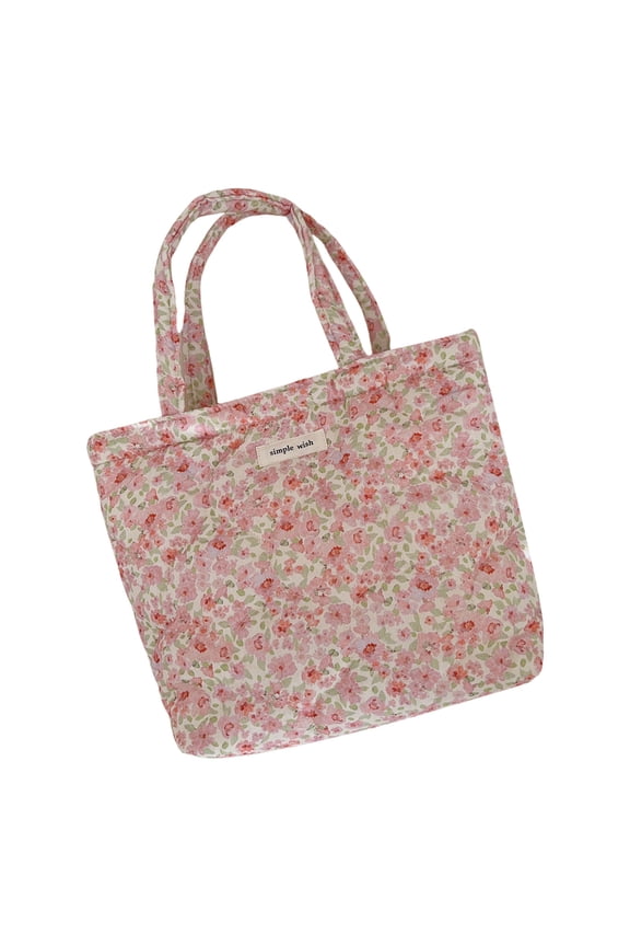 Elegant Quilted Cotton Shopper Bag With Floral Designs Large Capacity Shoulder Bag Ladies Padded Purse For Daily Use