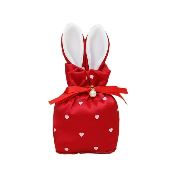 Elegant Rabbit-Shaped Drawstring Gift Bag with Heart Design, Perfect for Easter and Holiday Presents, Store Small Accessories, and Festive Decorations