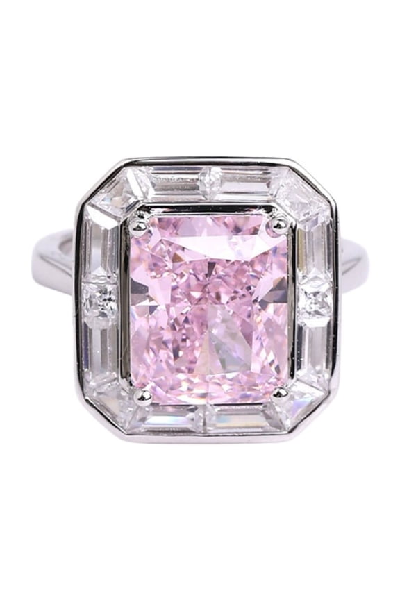 Elegant Radiant Cut Engagement Rings for Women 8 Carat Crushed Ice Wedding Ring Sterling Silver CZ Statement Pink Cocktail Rings for Her