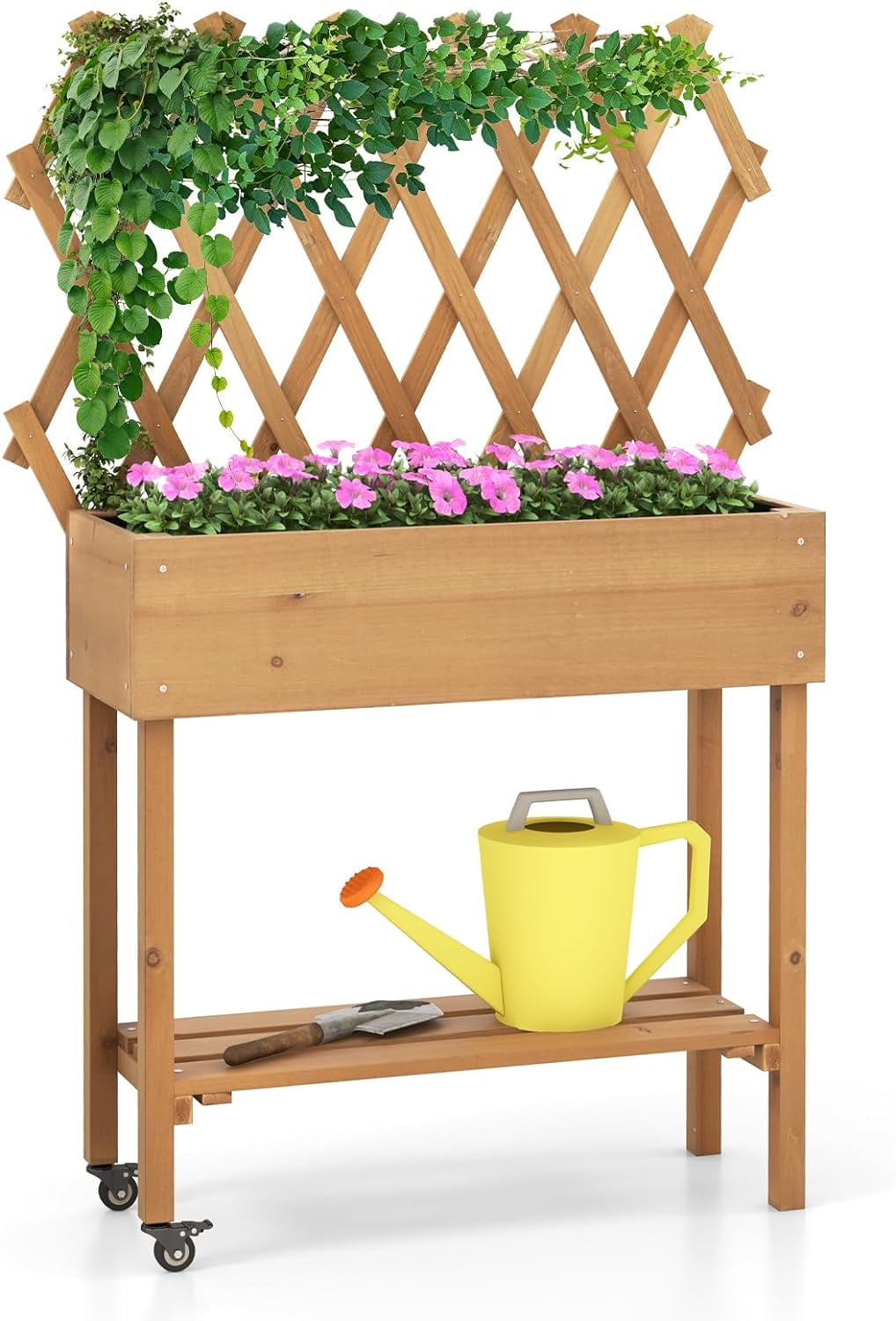 Elegant Raised Garden Bed on Wheels, Rolling Planter Boxes with Trellis