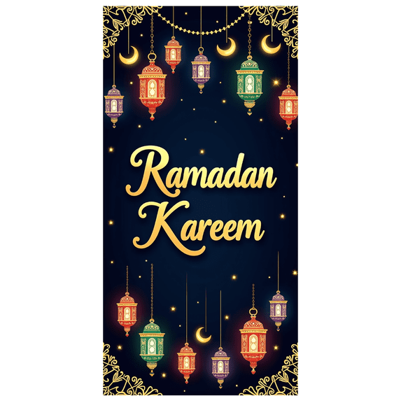 Elegant Ramadan Kareem Decor Star Moon Elements Banner for Celebrations Gathering Background Blessings Backdrop Lantern Prayer Decorations