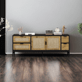 thumbnail image 1 of Elegant Rattan TV Stand for TVs up to 65", Boho Style Media Console with Adjustable Shelves, Sleek TV Console Table with Wood Grain Surface for Living Room, 1 of 8