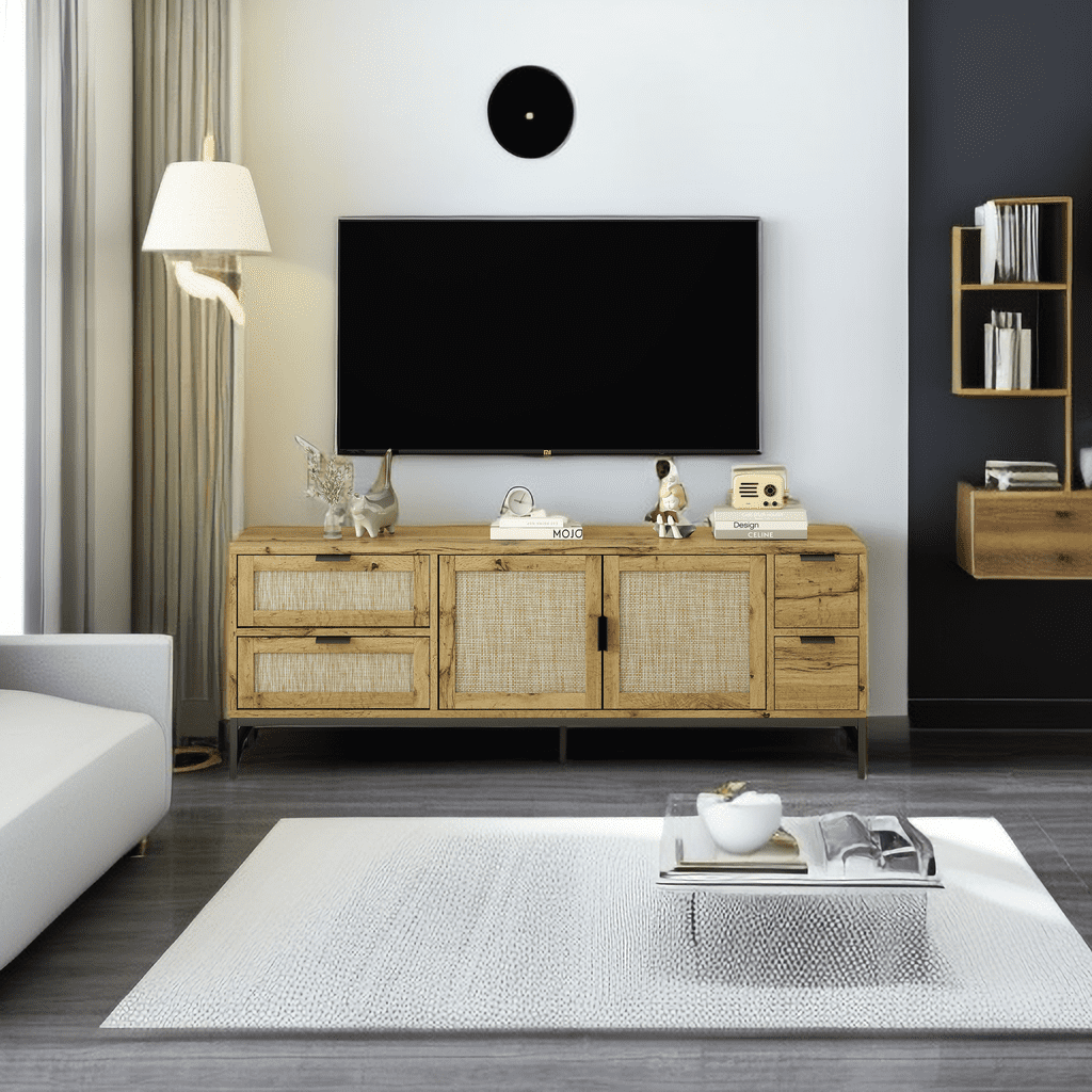 Elegant Rattan TV Stand for TVs up to 65