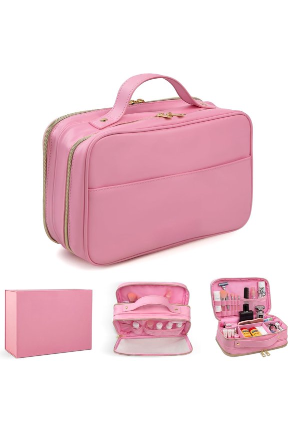 Elegant -Ready Travel Makeup Organizer for Women - Modular Case with Compartments, Toiletry Bag for Carry- & Daily Essentials,