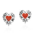 thumbnail image 1 of Elegant Reconstructed Red Coral Heart Sterling Silver Filigree Stud Earrings, 1 of 5