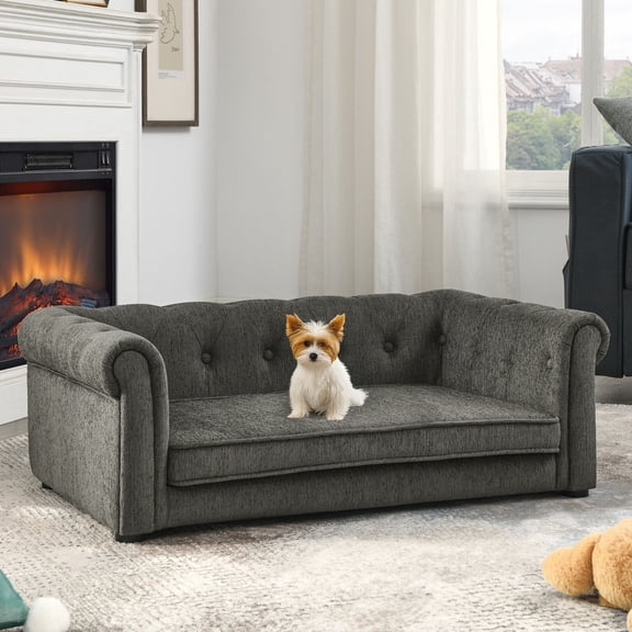 Elegant Rectangle Pet Bed, Durable Elevated Dog Sofa Bed, Comfortable Dog Couch, Grey Foam.