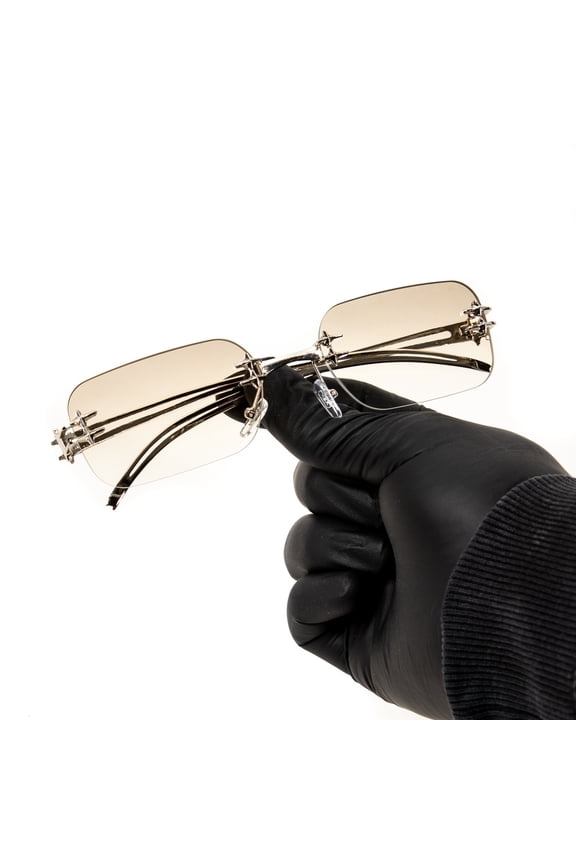 Elegant Rectangle Silver Vintage Retro Metal Wire Frame Rimless Square Clear Gray Gradient Tint Lens Eyeglasses Hip Hop Glasses For Men Women