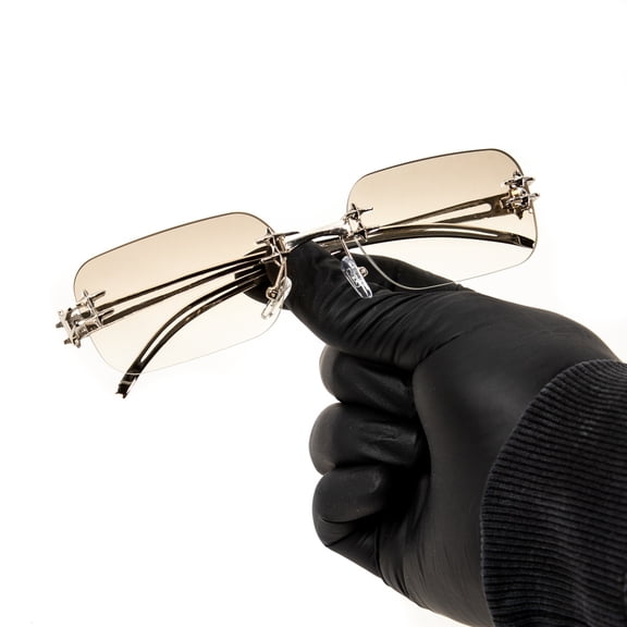 Elegant Rectangle Silver Vintage Retro Metal Wire Frame Rimless Square Clear Gray Gradient Tint Lens Eyeglasses Hip Hop Glasses For Men Women