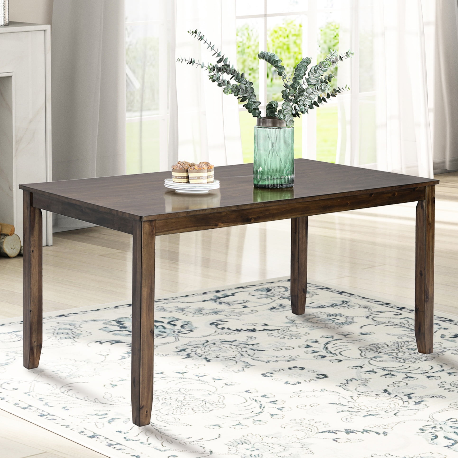 Elegant Rectangular Dining Table, 4 Person Capacity, Walnut Wood Table ...