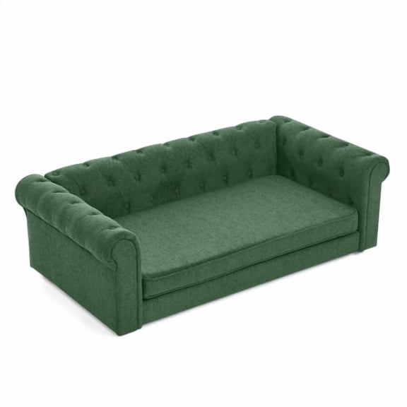 Elegant Rectangular Pet Bed for Big and Oversized Dogs, Durable Elevated Dog Sofa Bed, Comfortable Dog Sofa, Modern and Fashionable Linen Fabric Dog Sofa (Green)