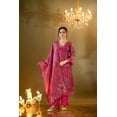 thumbnail image 1 of Elegant Red A-Line Kurta Set With Embroidered neck And Floral Bandhani Print, 1 of 3