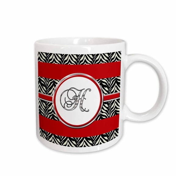 3drose, Elegant Red Black Zebra Animal Print Monogram Letter H, 11oz Mug