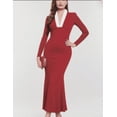 thumbnail image 1 of Elegant Red Mermaid Bodycon Maxi Dress for Women Long Sleeve Faux Fur Trim V Neck Formal Party Dress Stretch Knit Fabric Hourglass Silhouette for Wedding Prom Holiday and Evening Events, 1 of 1