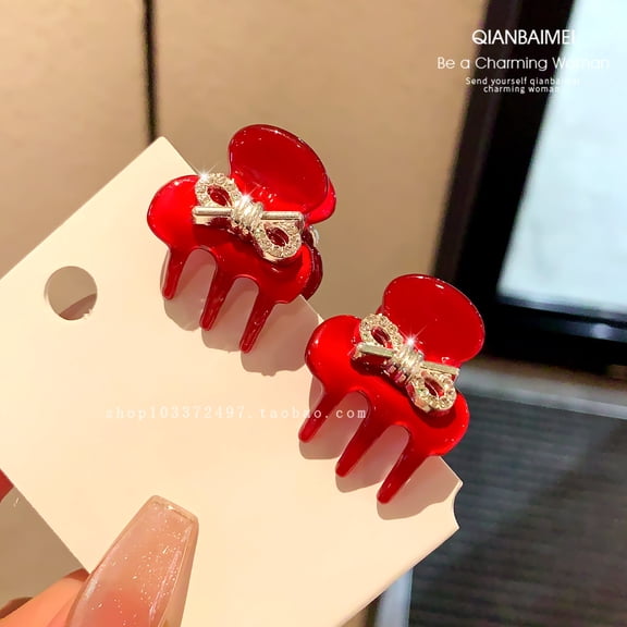 "Elegant Red Mini Hair Claw Clip Side Hair Grip for Half-Up Styles, Vintage & Fairy-Inspired Hair Accessory for Women"