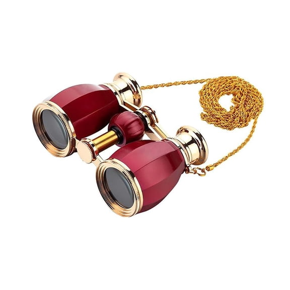 Elegant Red Opera Glasses Binoculars with Gold Chain Compact 3X Magnification for Theater, Concerts, and Events