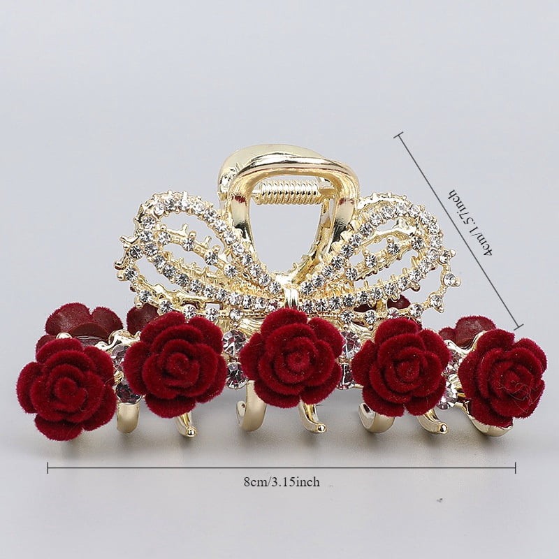 Elegant Red Rose Clip Medium Shark Clip Summer Updo Hair Accessories Women's Half-tied Hair Accessories on the Back of the Head