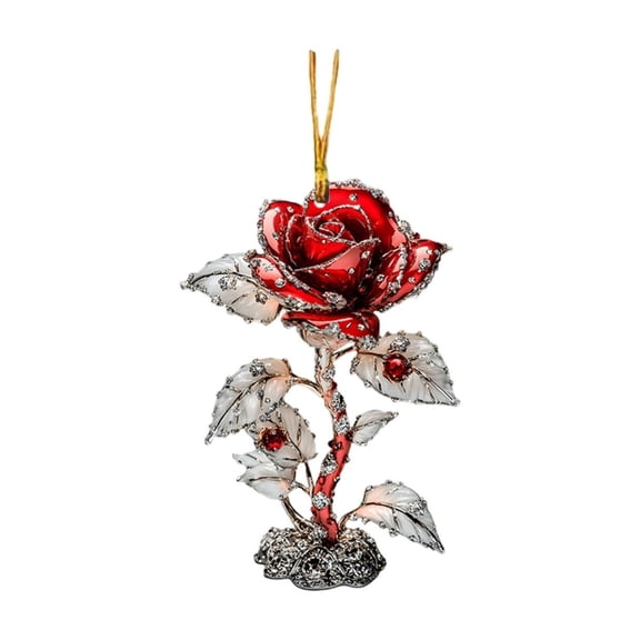 Elegant Red Rose Ornament with Crystal Accents Perfect for Home Decor, Gifts, and Special Occasions 6 Inch