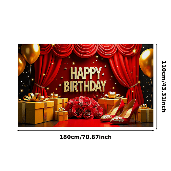 Elegant Red Rose Themed Happy Birthday Banner Party Backdrop Decoration for Photography Props Birthday Party Celebrations Gift Display Decor Event Setup