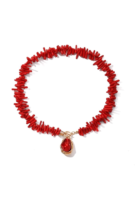Elegant Red Statement Necklace For Fashion Pendant Jewelry With Adjustable Chain