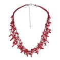 thumbnail image 1 of Elegant Red Synthetic Coral & Crystals on Silk Multi-Layered Statement Necklace, 1 of 4