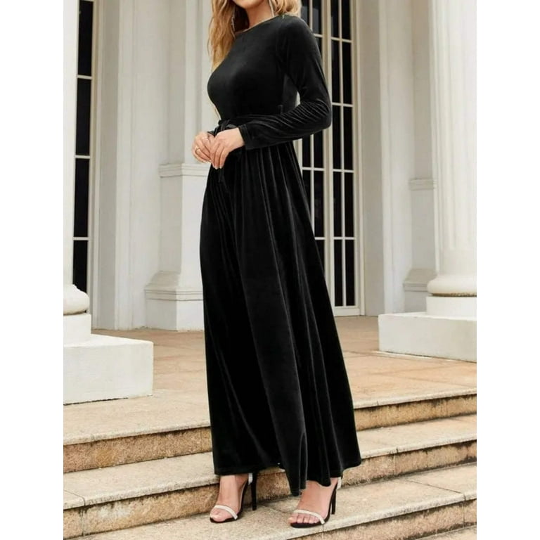 Red velvet maxi dress with sleeves 2025