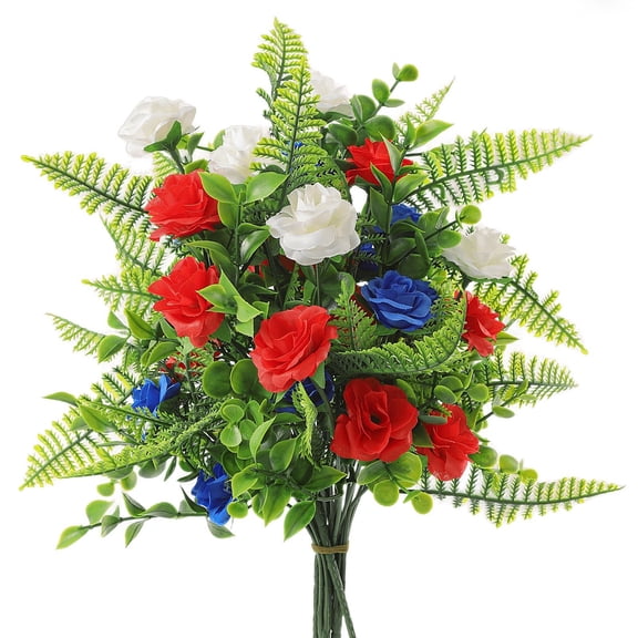 Elegant Red White Silk Flower Arrangement, for Home Wedding Tablescape, Blue, 40cm