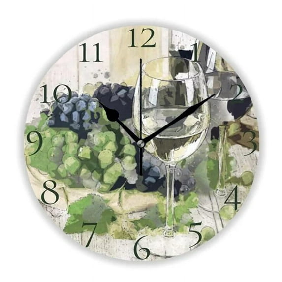 Elegant Red Wine Bottles and Grapes Large Wall Clock for Living Room Modern Fruit Kitchen Dining Room Wall Watch Decor Gift 35(14 Inch)