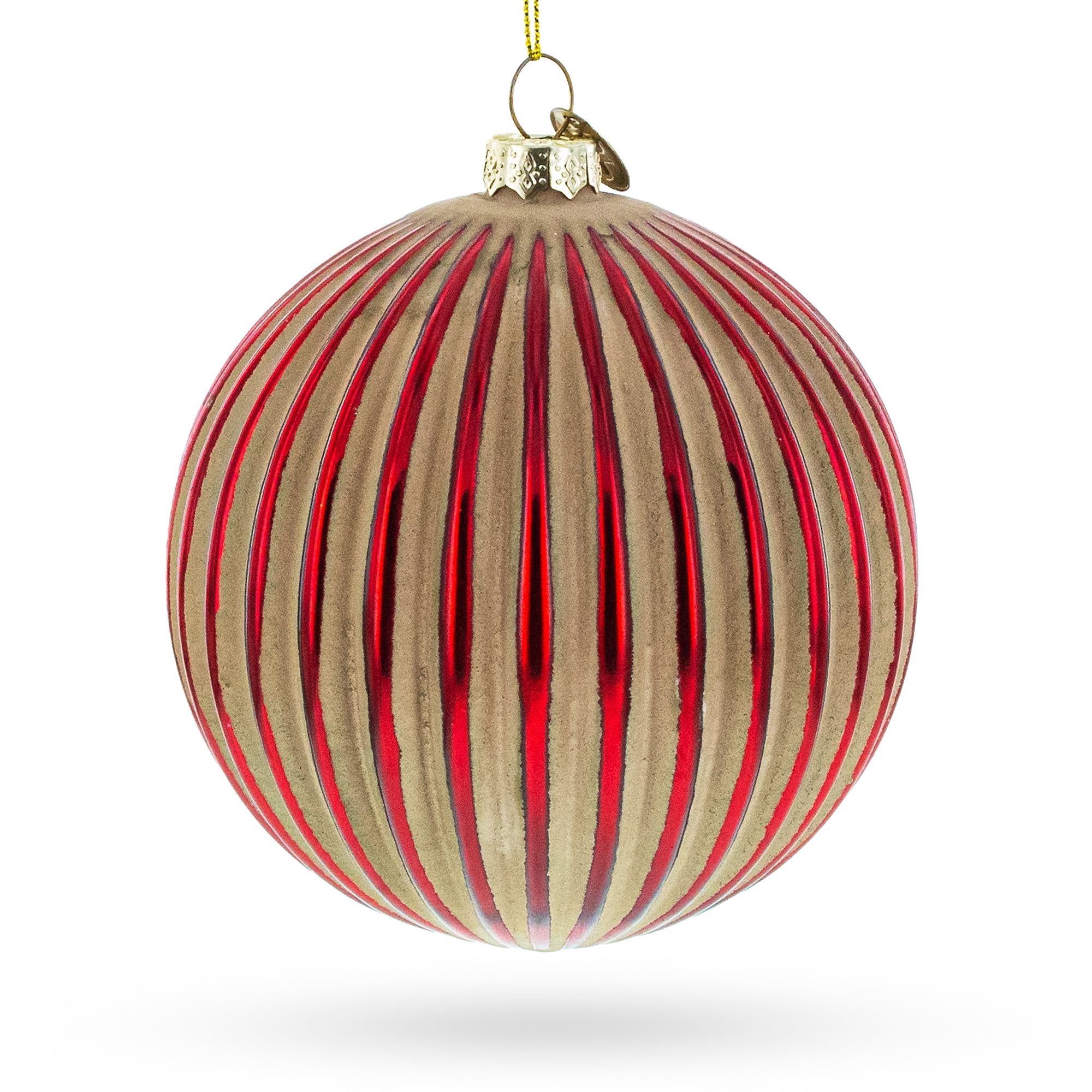 Elegant Red and Radiant Gold Ribbed Blown Glass Christmas Ornament