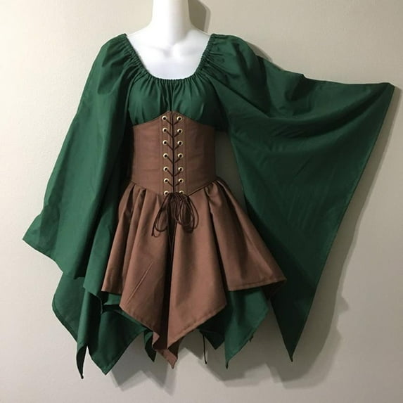 Elegant Renaissance Medieval Dress Long Sleeve Flared Cuff Ruffle Lace Up Vintage Maxi Dress Wholesale Dropshipping Fall Dress Long Sleeve Dress For Women
