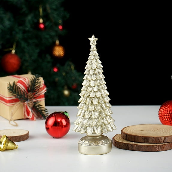 Elegant Resin Christmas Tree Tabletop Decor for Holiday, Festive Miniature Centerpiece for Indoor Home Desk Shelf Mantel Office Party Gift