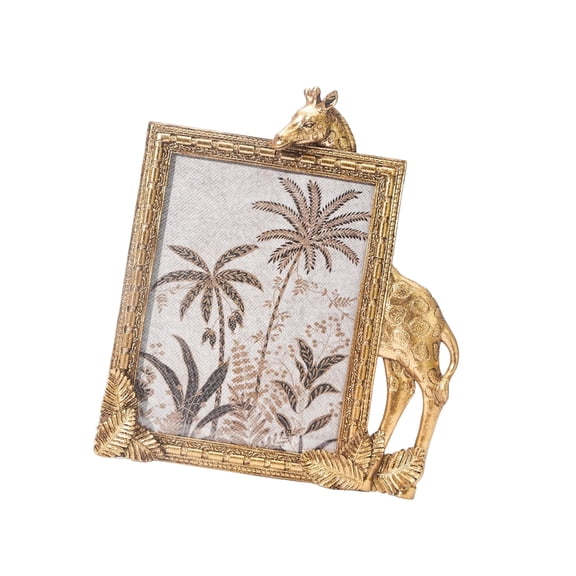 Elegant Resin Giraffe Photo Frame with Leaves Accent European Antique Golden Picture Frame for Wall or Tabletop